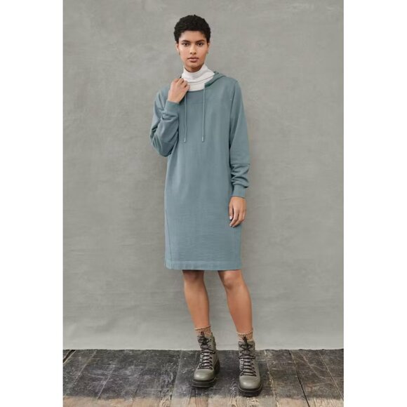 EUC $166  Wrap London Organic Cotton Hooded Sweatshirt Dress Soft Ocean US 14 - Picture 1 of 8